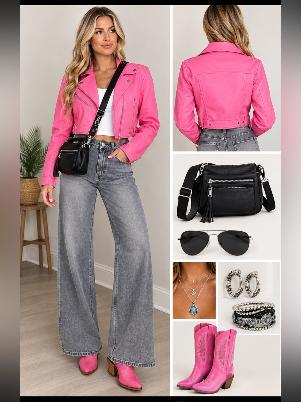 Anthropologie Hot Pink Cropped Moto Jacket